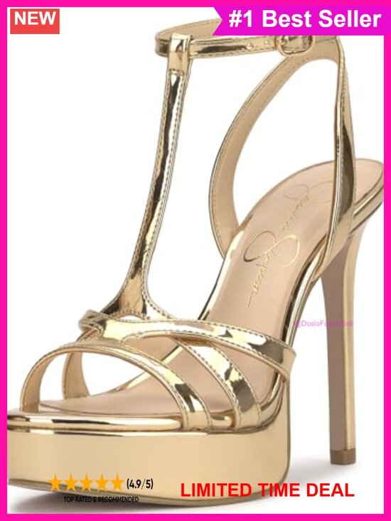 Shoes - Faux Patent T-Strap Platform Sandals Open Toe Stiletto Heels